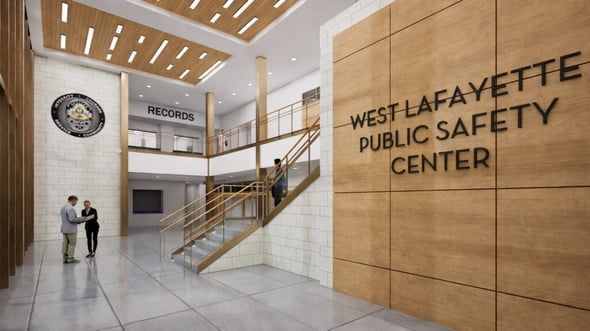 The new concrete building will bring together West Lafayette Fire Station No. 2 and the West Lafayette Police Department under one roof in Indiana.