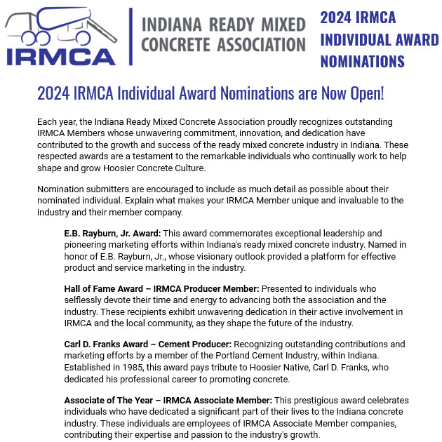 IRMCA - Individual Award - Nomination Form - 2024 - Indiana Ready Mixed Concrete Association - Annual Short Course