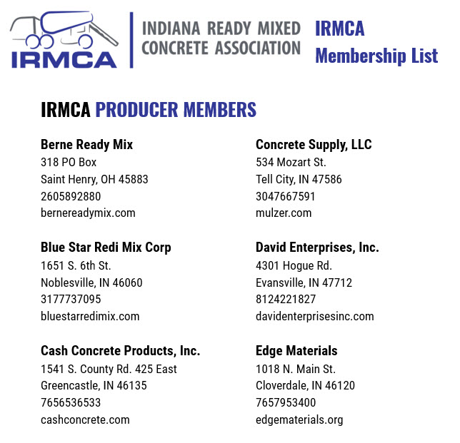 IRMCA Membership Directory - Indiana Ready Mixed Concrete Association