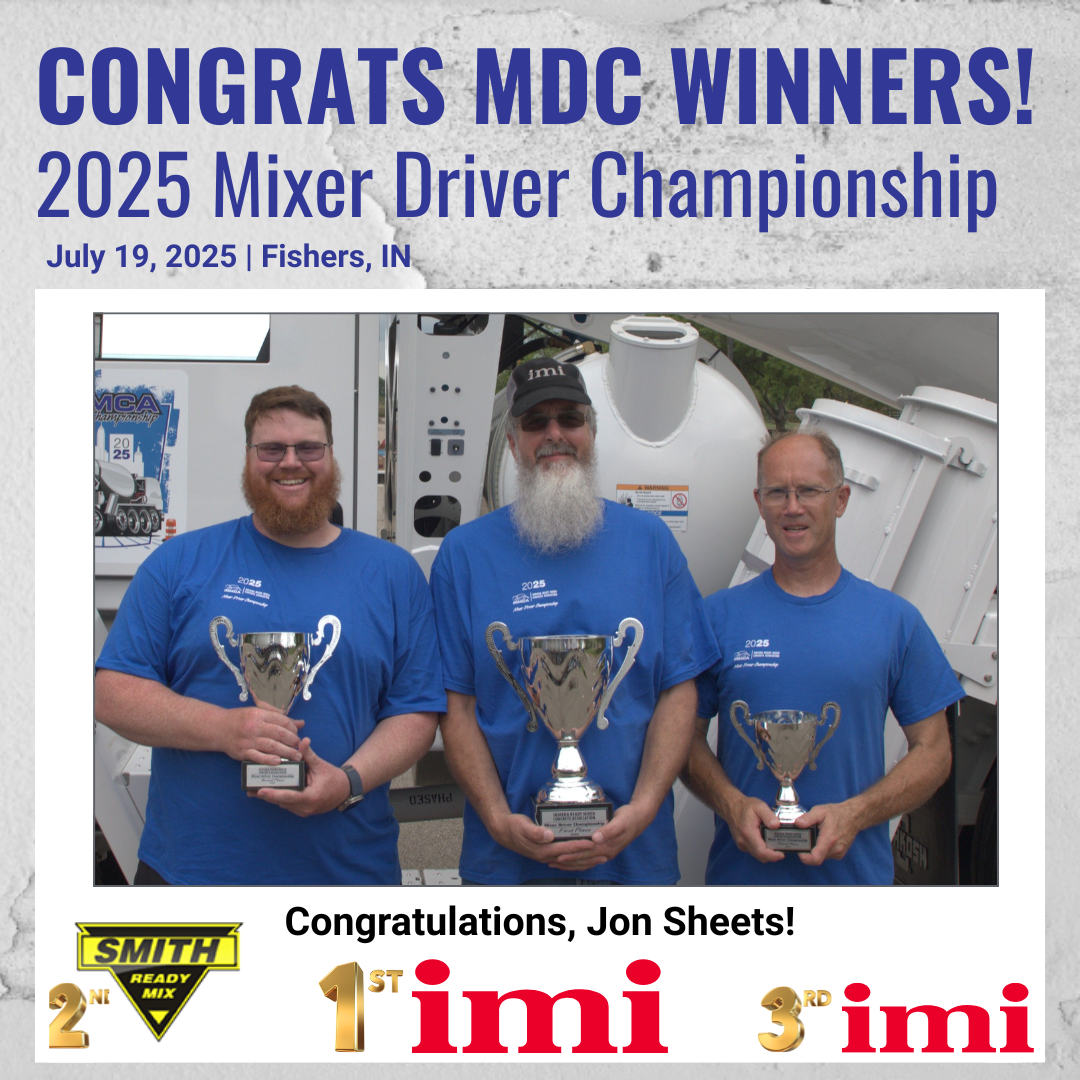 Jon Sheets of imi, Irving Materials, Inc. took home the IRMCA top trophy at the annual Mixer Driver Championship this past Saturday, 07/19/2025 in Fishers, Indiana.